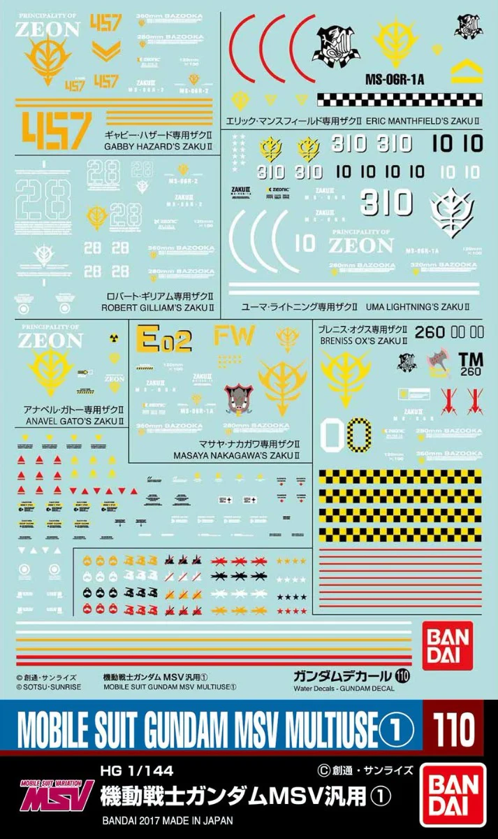 GD-110 HG Mobile Suit Gundam MSV Series Decal - Image 3