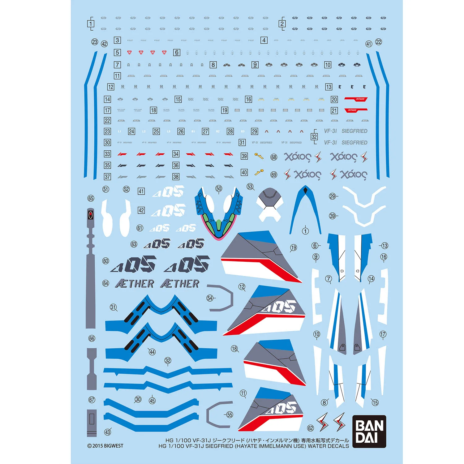 HG 1/100 VF-31J Siegfried (Hayate Immelmann Use) Water Decals